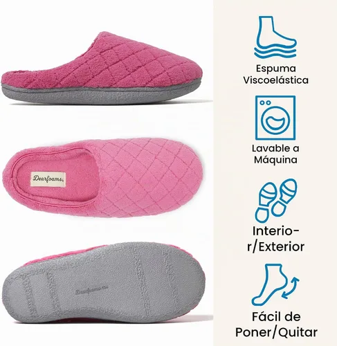 Vista 3 de Dearfoams - Pantuflas de espuma viscoelástica para mujer Leslie Terry con anchos amplios para interiores Paradise Pink Terry