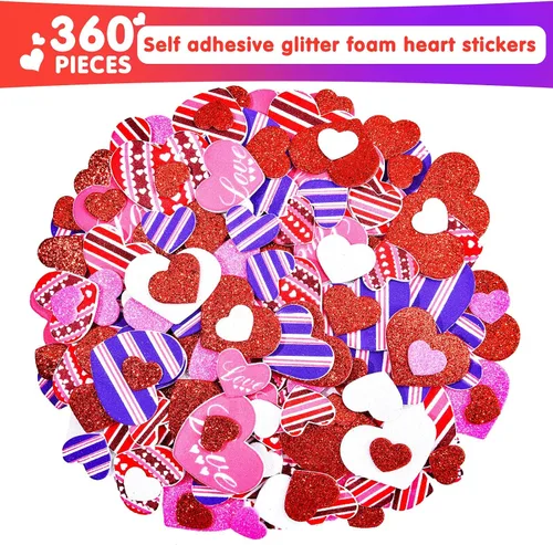Vista 3 de Zonon Kit de 378 piezas de manualidades para el día de San Valentín, calcomanías de corazón de San Valentín, corazones de espuma autoadhesivos