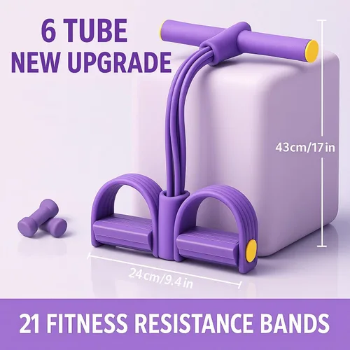 Vista 7 de Banda de resistencia mejorada para pedal – Extractor de tobillo de pedal de 6 tubos con mango y bolsa de almacenamiento para entrenamiento