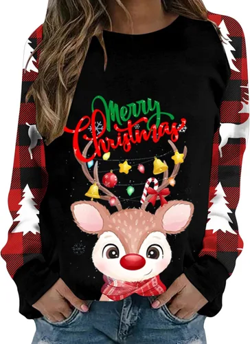 Vista 2 de Disfraces de mujer, casual, holgado, cuello redondo, hombros caídos, suéter de manga larga, ropa de Navidad