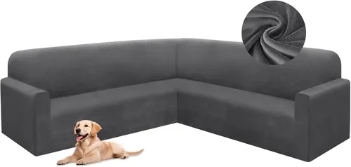 Vista 61 de HDCAXKJ Fundas de sofá seccional de esquina de terciopelo elástico en forma de L, juego de fundas deslizantes suaves y gruesas en forma de U