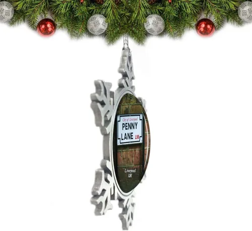 Vista 2 de Reino Unido Inglaterra Liverpool Penny Lane Adorno de Navidad Decoración de árbol de cristal Metal recuerdo regalo