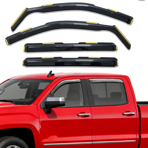 Vista 40 de Deflectores de ventana adhesivos para ventanas laterales y ventilación con viseras para 2015-2018 Chevy Silverado y GMC Sierra 1500 2500HD 3500HD