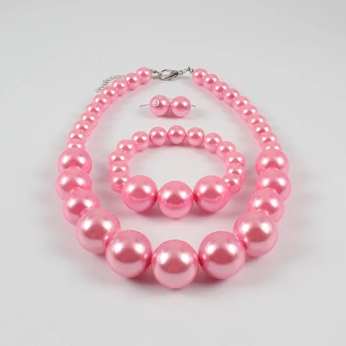 Vista 5 de KOSMOS-LI Juego de collar y pulsera de perlas de imitación grandes para mujer de 19 pulgadas, Plástico, Perla