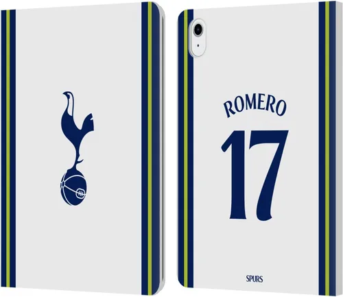 Vista 15 de Head Case Designs Officially Licensed Tottenham Hotspur F.C. Cristian Romero 2022/23 Players Home Kit Leather Wallet Case Compatible with Apple iPad