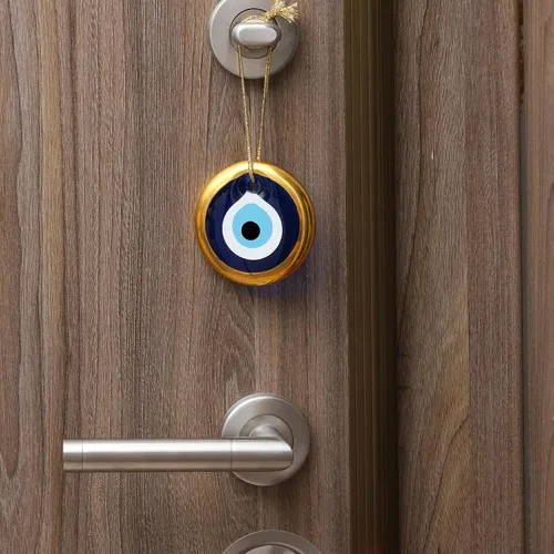 Vista 6 de BCS Adorno para colgar en la pared de 2.8 pulgadas de color azul y dorado, hecho a mano, amuleto turco griego de Nazar, amuleto de buena suerte