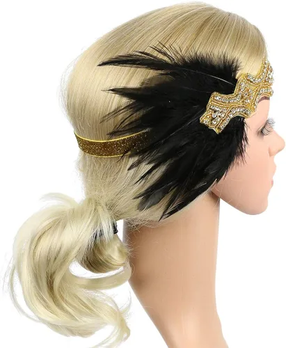 Vista 2 de Art Deco 1920 Flapper Feather Headpiece Roaring 20s Great Gatsby Headband para mujer