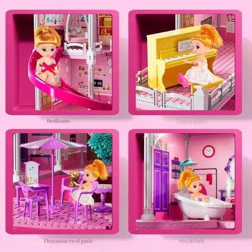 Vista 2 de JUKUDAHU Villa Playset for Girl Ages 3-7, 4-Storey House, 10 Rooms, 2 Dolls