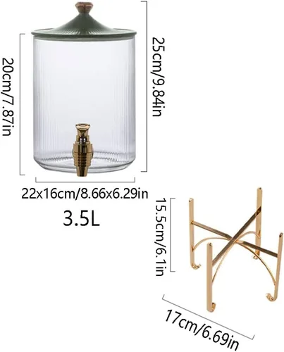 Vista 2 de Dispensador de bebidas de vidrio de gran capacidad con soporte para jarra de agua, tetera para fiestas al aire libre, dispensador de jugos de picnic