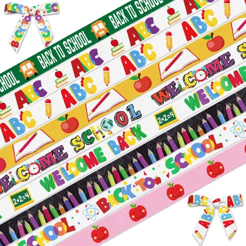 Vista 8 de 4 rollos de cinta de 20 yardas de vuelta a la escuela para manualidades, lazos de corona, cintas para profesores, regalo de agradecimiento al