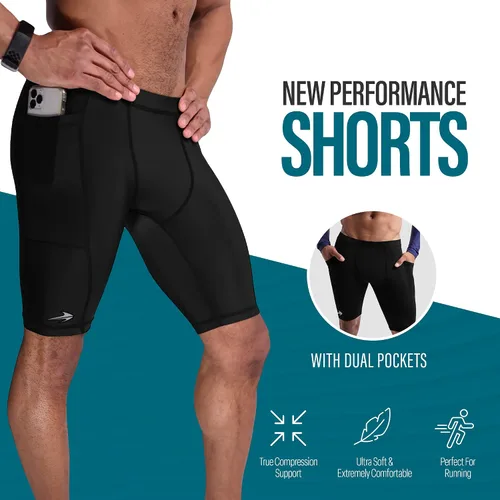 Vista 2 de CompressionZ Men's Compression Shorts with Pockets - Performance Sport Spandex Compression Underwear 8