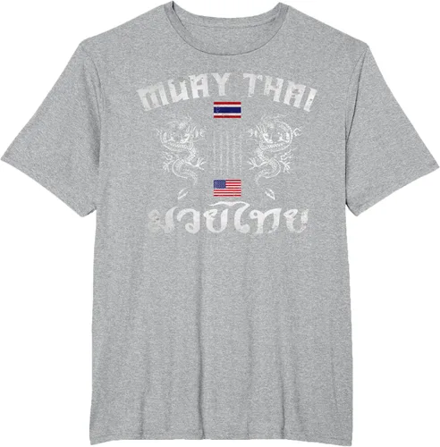 Vista 45 de Camiseta de equipo de entrenamiento de boxeo Muay Thai con bandera estadounidense de Tailandia, Negro, S