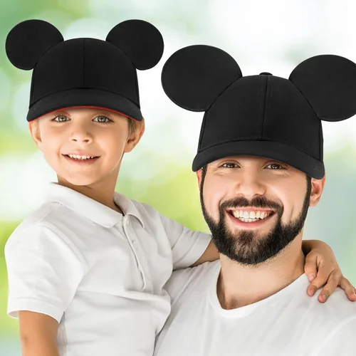 Vista 2 de Disney Sombrero de orejas de Mickey Mouse para niños juego de 2 gorras de béisbol para papá y yo