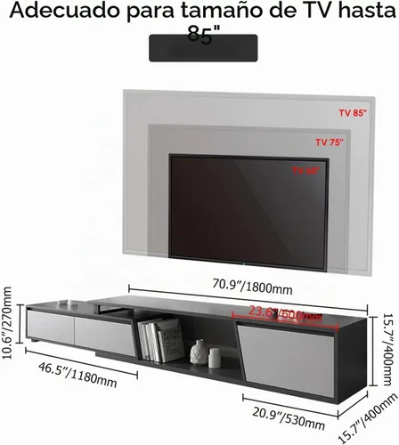 Vista 4 de homary Consola de TV extensible para sala de estar, centro de entretenimiento rectangular con 3 cajones, soporte de TV de hasta 110 pulgadas