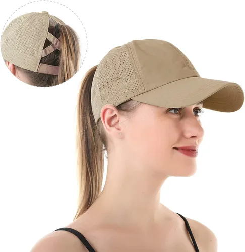 Vista 7 de Koreshion Gorra de béisbol ajustable para mujer, diseño de moño desordenado, de secado rápido
