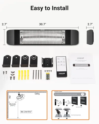 Vista 7 de Pasapair - Calentador eléctrico de patio - Calentador inteligente infrarrojo para interiores con temporizador de 24H y control por APP - Calentador
