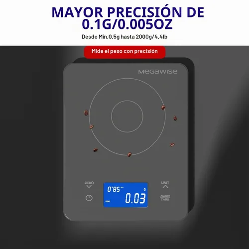 Vista 3 de MEGAWISE Báscula de café con temporizador, 0.004 oz, 4.4 lbs, vertido