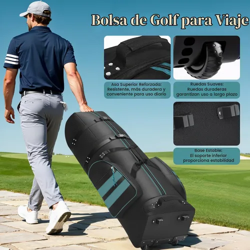 Vista 4 de Bolsa de viaje de golf con ruedas, al aire libre resistente 900D poliéster impermeable bolsas de golf de viaje, bolsas de viaje de golf