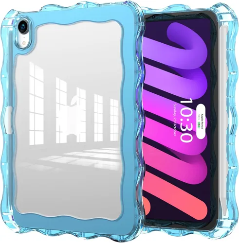 Vista 10 de Funda para iPad mini 7 (A17 Pro) generación 2024 de 8.3 pulgadas, 6ª generación 2021 de 8.3 pulgadas, TPU duradero con borde ondulado, policarbonato
