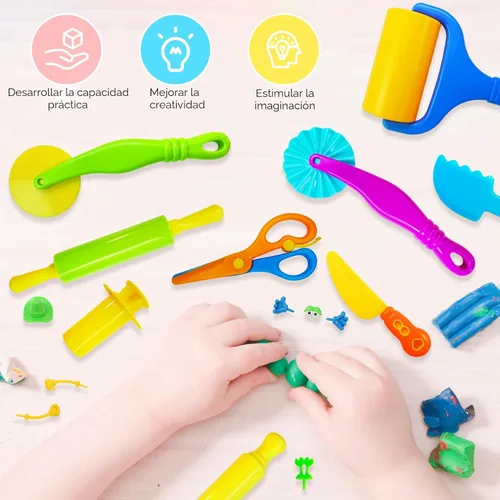 Vista 6 de Kit de herramientas de juego de masa y arcilla para niños, accesorios de arcilla para modelar con cortadores de animales, rodillos, tijeras
