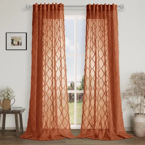 Vista 20 de Cortinas transparentes negras Hokibero de 96 pulgadas de largo, juego de 2 paneles con pestaña trasera, filtro de luz, cortinas