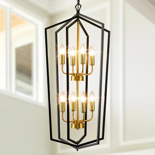 Vista 16 de WJShome Lámpara Colgante de Linterna de 12 Luces, Candelabros de Vestíbulo para Techos Altos, para Entrada, Vestíbulo, Isla de Cocina, Comedor, Sala
