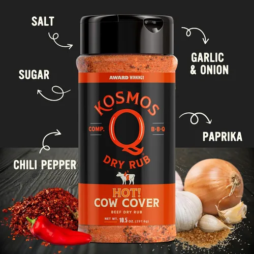 Vista 3 de Kosmos Q Funda de vaca Hot BBQ Rub, regalo del día del padre, condimento picante de bistec y pechuga con chile, ajo, cebolla, pimentón y humo