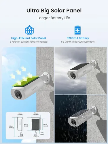 Vista 3 de Cámaras de seguridad solares inalámbricas para exteriores, kit de 2 cámaras expansible a 10H, cámaras sin suscripción para sistema de seguridad