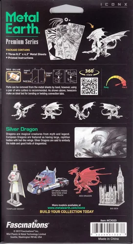 Vista 6 de Figura de dragón de plata Metal Earth IconX