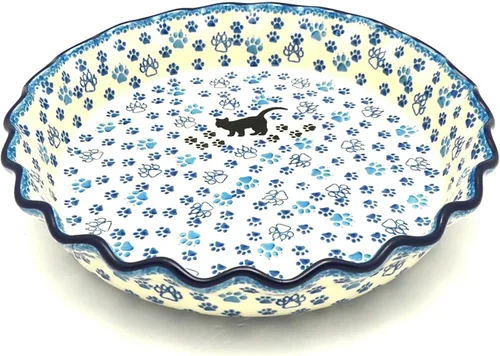Vista 7 de Panadero de cerámica polaca - Plato para tartas - Estriado - Pavo real