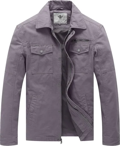 Vista 13 de WenVen Chaqueta de solapa militar de algodón de lona casual para hombre