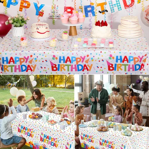 Vista 6 de Paquete de 6 manteles de plástico para cumpleaños, mantel desechable
