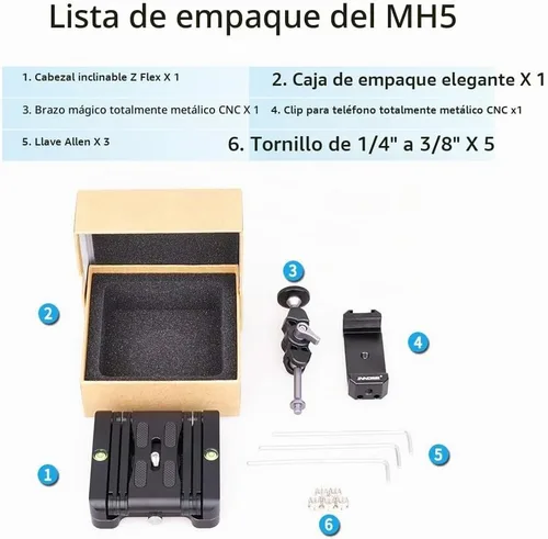 Vista 8 de Z-Flex - Cabezal de trípode inclinable, INNOREL MH5, aleación de aluminio CNC, todo metal, flexible, plegable, Z Pan de rotación horizontal de 360°