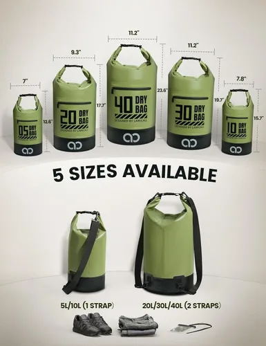 Vista 2 de Lamicall - Bolsa seca impermeable con bolsa para teléfono – 5L/10L/20L/30L/40L Mochila flotante para kayak, barco, playa, camping, pesca, saco seco