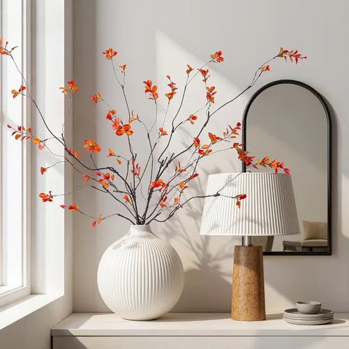 Vista 14 de Plantas artificiales vegetación, tallos de eucalipto, ramas para decoración del hogar, hojas de ficus rústicas sintéticas florales para mesa