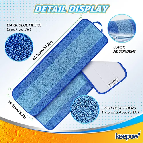 Vista 6 de KEEPOW Almohadilla de limpieza de microfibra de 18 pulgadas, almohadillas de repuesto para mopa para pisos de madera dura, almohadillas