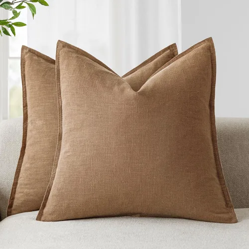 Vista 22 de Foindtower Juego de 2, Fundas Decorativas de Almohada de Lino Sólido Suaves Fundas de Cojín Europeo de Acento Estilo Granja Neutral para Silla Sofá