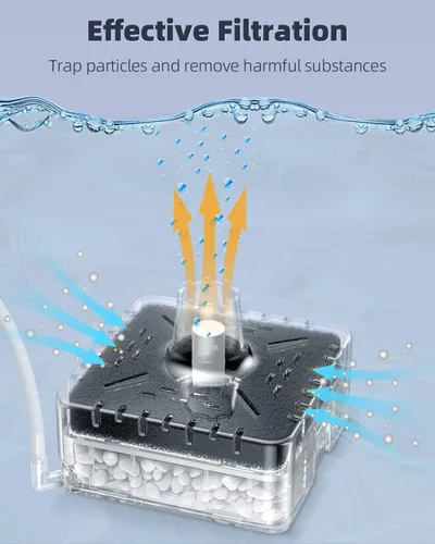 Vista 3 de Pawfly Filtro de esponja para acuario, filtro de tanque de peces pequeño con espuma y piedra de aire, filtro de esponja para peceras de hasta 5