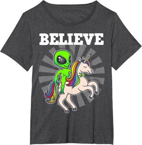 Vista 34 de Believe Space Alien Riding Unicorn - Camiseta de regalo divertida, Negro, S
