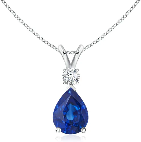 Vista 29 de Angara Colgante de lágrima de zafiro azul natural con diamante en plata/oro macizo de 14 quilates/platino Cumpleaños, compromiso, aniversario