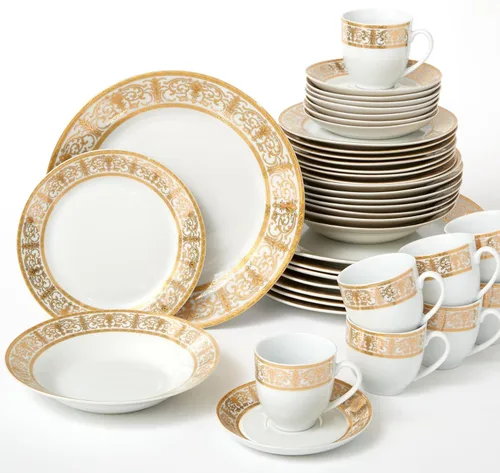 Vista 2 de BrylaneHome Medici - Juego de vajilla de porcelana dorada (40 piezas)