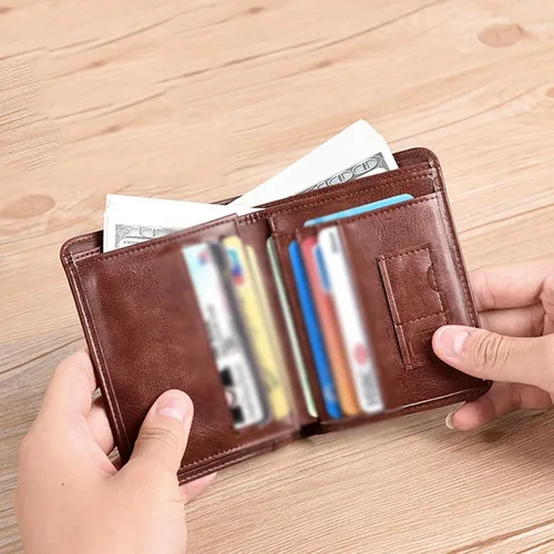 Vista 4 de TAUFE Men's Wallets, Men Wallet 3 Fold Short Credit Card Holder Genuine Leather Wallet Men Purse (Color Brown)