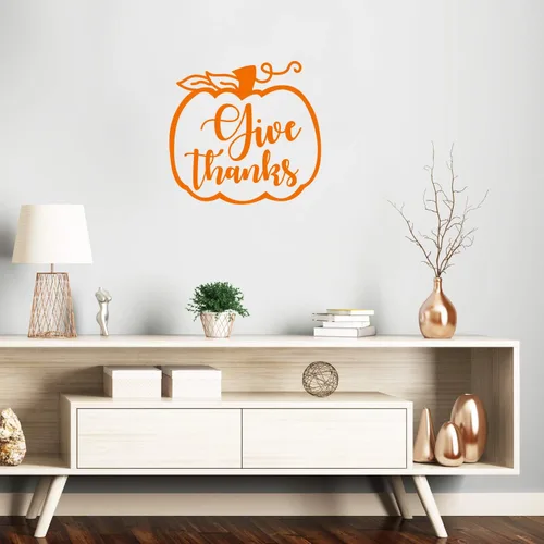 Vista 2 de Calcomanía artística de vinilo para pared, 22 x 23 pulgadas, diseño de calabaza para oficina, negocios, cafetería, tienda, escuela, entrada, puerta