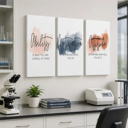 Vista 14 de Arte de pared inspirador de 3 piezas, imagen de refranes de plantas blancas, citas de trabajo y estadía, impresiones en lienzo para decoración