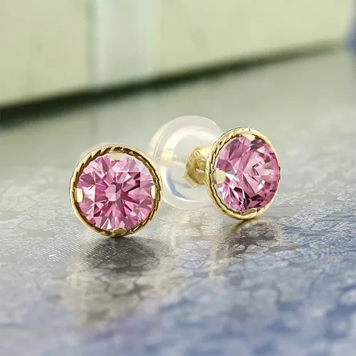 Vista 97 de Gem Stone King Aretes redondos de oro amarillo de 14 quilates con piedra natal Redondos de 0.157 in Aretes de oro para mujeres y hombres