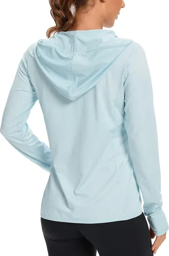 Vista 3 de Ropa de protección solar UPF 50+ para mujer, sudadera con capucha y protección solar con cremallera, SPF de manga larga, camisa para el sol, pesca
