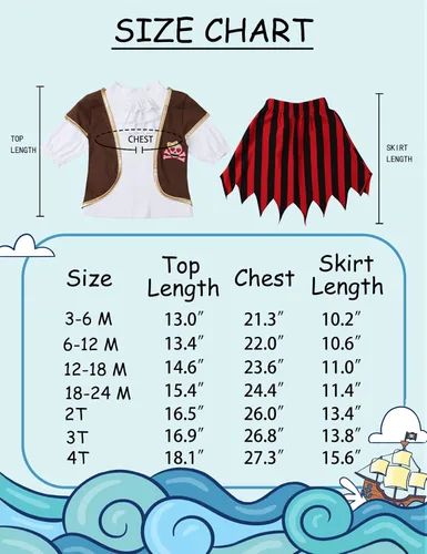 Vista 6 de COSLAND Disfraz de pirata de 5 piezas para bebés y niñas pequeñas