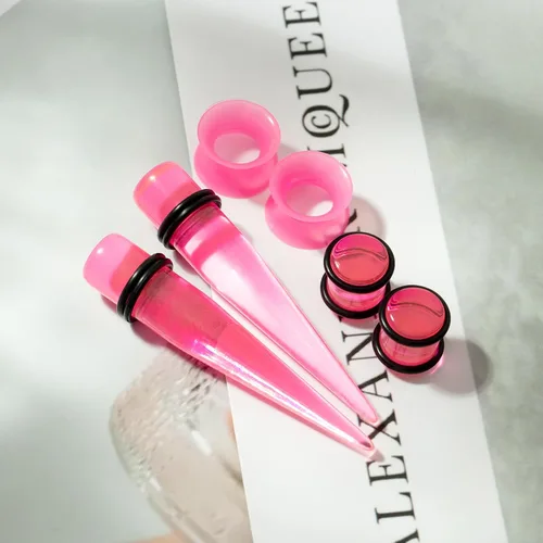 Vista 3 de Juego de 50 dilatadores de oreja, túneles de silicona, dilatadores acrílicos y tapones de calibre 14G-00G, expansores de ojal para mujeres