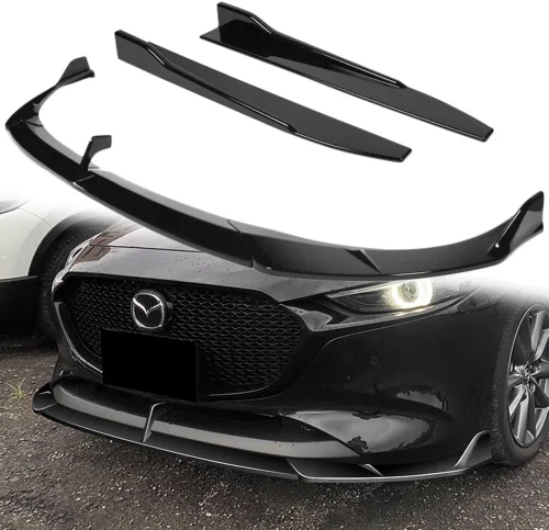 Vista 9 de Q1-TECH, 5 piezas de borde delantero + falda lateral Rocker Winglet Canard difusor ala compatible con Mazda 3 Hatchback 2019-2026 / modelo 5DR