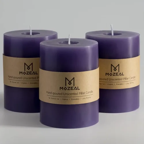 Vista 109 de MOZEAL Juego de 3 velas sin perfume vertidas a mano de 3 x 6 pulgadas, velas tipo pilar sin goteo, combustión de larga duración, aproximadamente 120